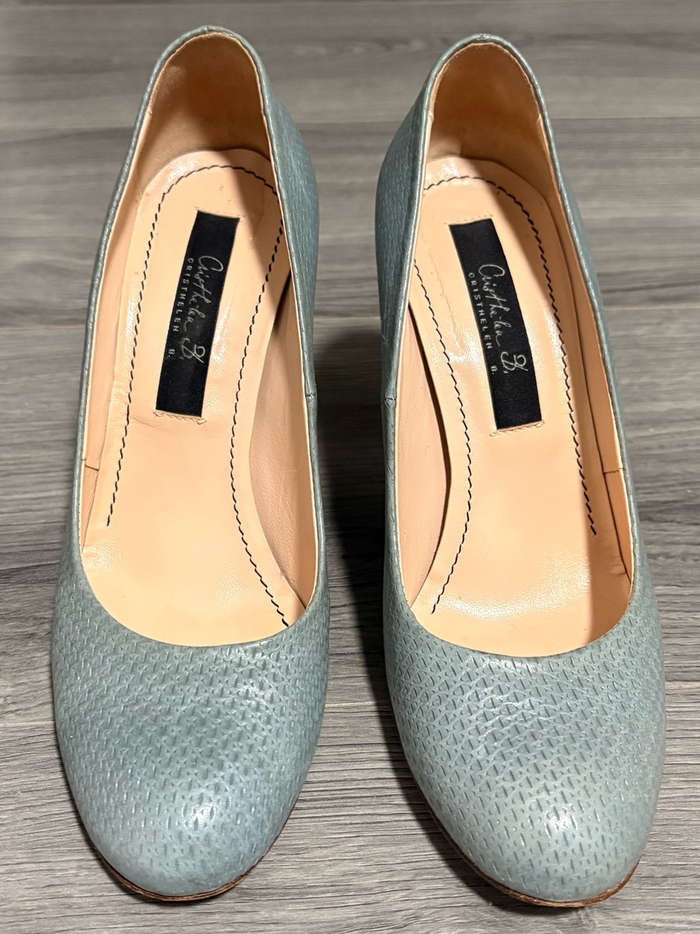 Powder Blue Textured Round-Toe Heels